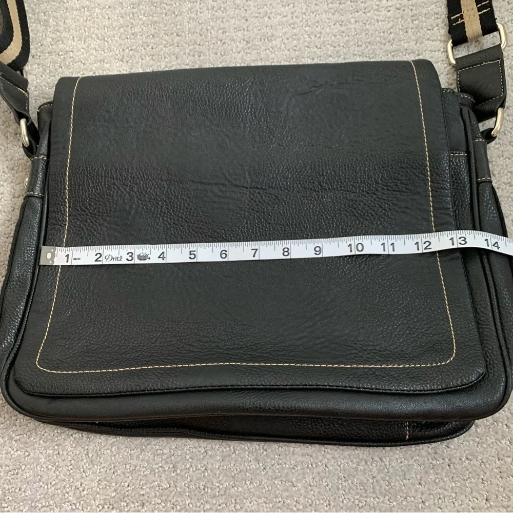 Italian Black Pebbled Leather Large Messenger Crossbody Bag, Work Unisex